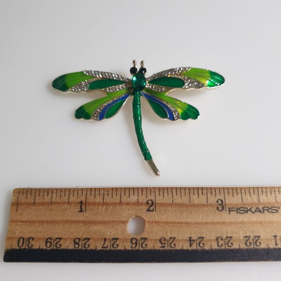 Enamel Dragonfly Brooch Crystal Rhinestone Accent Pin Jewelry Mom Gift Change - Picture 3 of 4